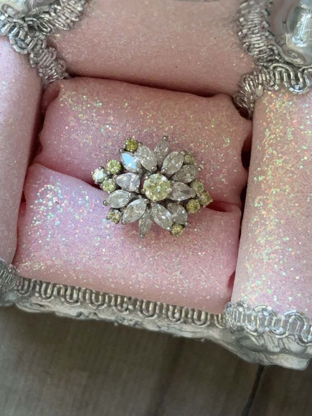 Vintage Marquise and Round Cut Diamond Cluster Cocktail Ring